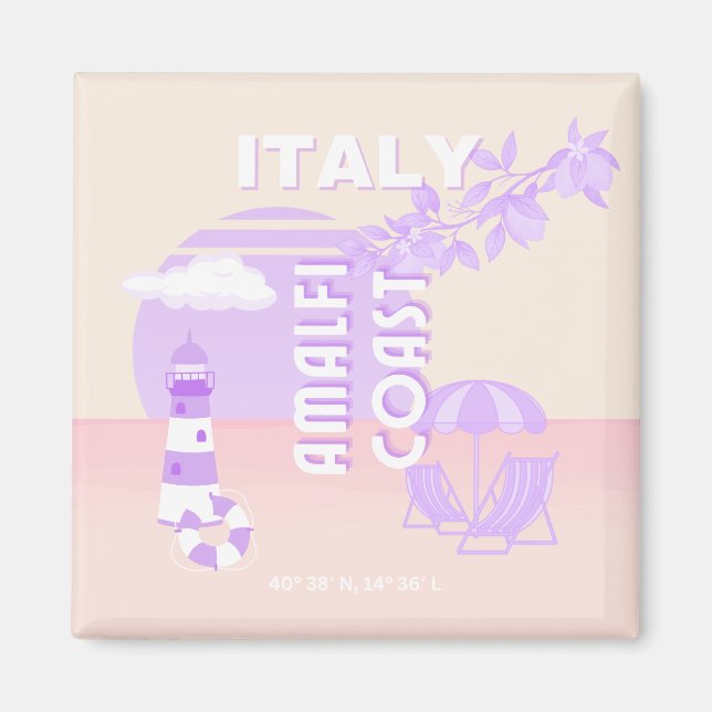 Amalfi Coast, Travel Art, Preppy Travel, Pastel Magnet (Front)