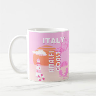 Amalfi Coast, Travel Art, Preppy Travel, Pink Coffee Mug