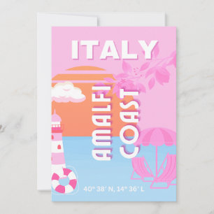 Amalfi Coast Travel Art, Preppy Travel, Pink Holiday Card
