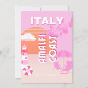 Amalfi Coast, Travel Art, Preppy Travel, Pink Holiday Card