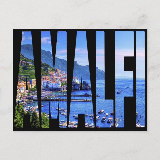 Amalfi Coast Typography Modern Photo Travel Postcard (Front)