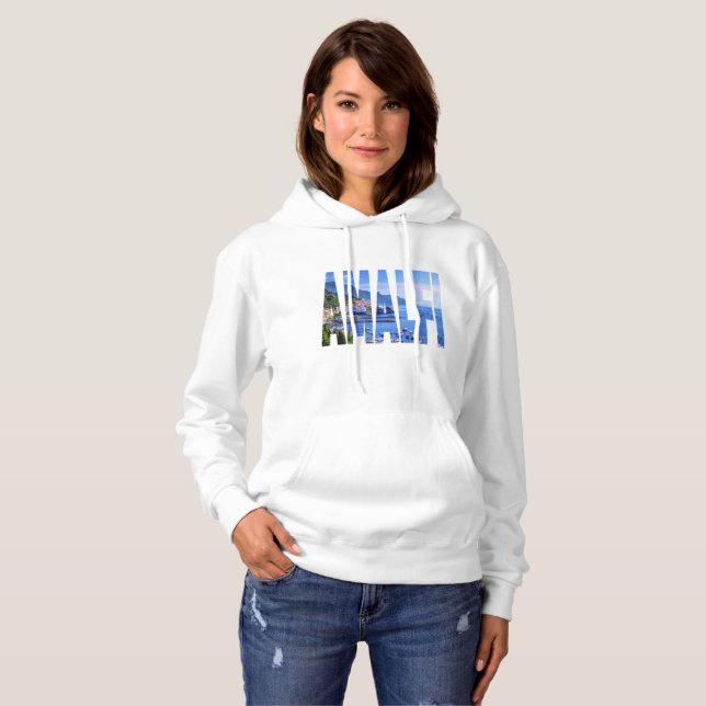 Amalfi Coast Typography Modern Photo Watercolor Hoodie (Front Full)