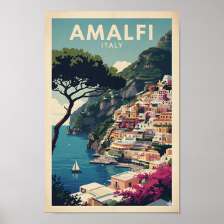 Amalfi Coast Vintage Poster – Positano Retro Print