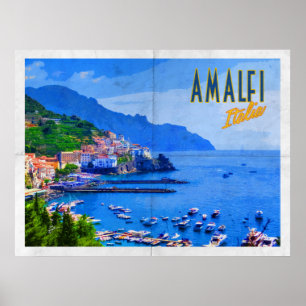 Amalfi Coast Vintage Travel Poster