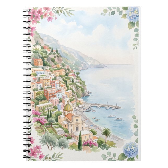 Amalfi Coast Watercolor Floral Notebook (Front)