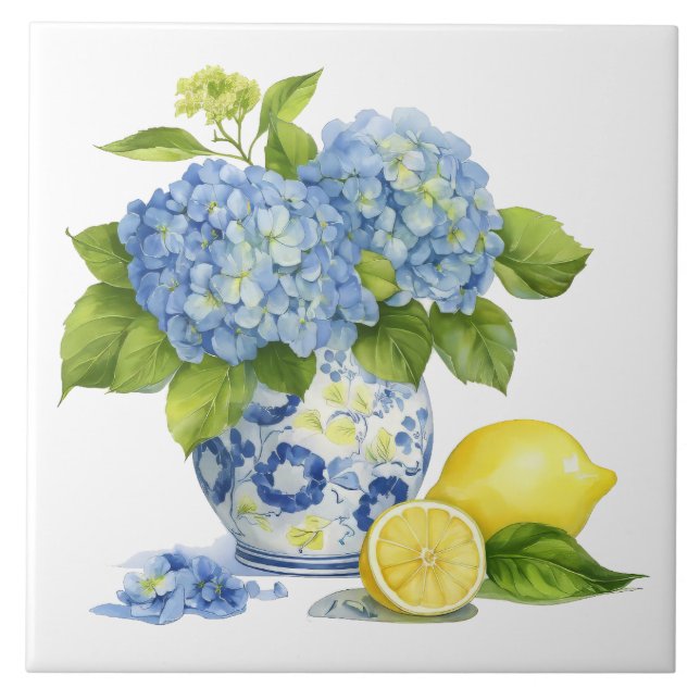 Amalfi Coast Watercolor Mediterranean Lemon  Tile (Front)