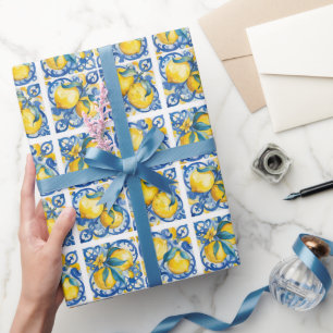 Amalfi Coast Watercolor Mediterranean Lemon  Wrapping Paper