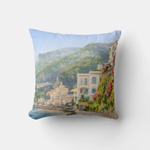 Amalfi Coast Watercolor Romantic Travel Keepsake Cushion