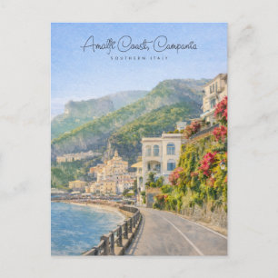 Amalfi Coast Watercolor Romantic Travel Keepsake Holiday Postcard