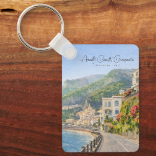 Amalfi Coast Watercolor Romantic Travel Keepsake Key Ring