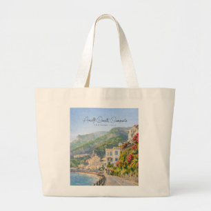 Amalfi Coast Watercolor Romantic Travel Keepsake Large Tote Bag