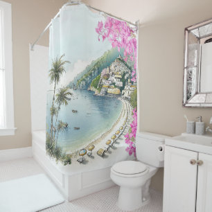 Amalfi Coast watercolor Shower Curtain