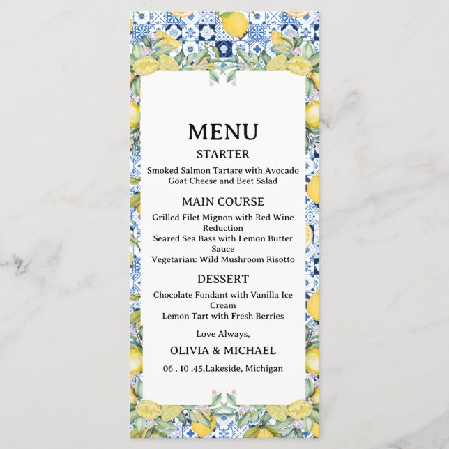 Amalfi Coast Wedding Menu Card (Front)