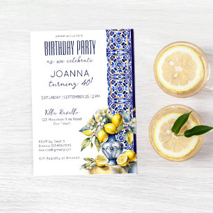 Amalfi Italian blue tiles lemons birthday party Invitation