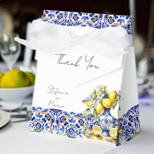 Amalfi Italian blue tiles lemons wedding printed Favour Box