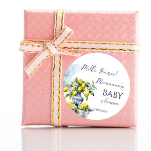 Amalfi Italian blue vase lemon baby shower favour Classic Round Sticker