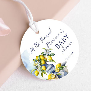 Amalfi Italian blue vase lemon baby shower printed Favour Tags