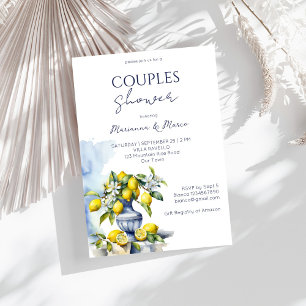 Amalfi Italian blue vase lemons couples shower Invitation
