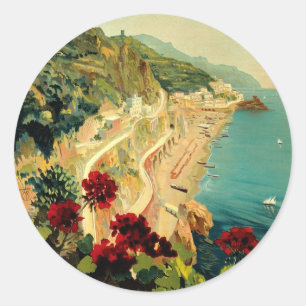 Amalfi Italian Coast, Vintage Travel Poster Italy Classic Round Sticker