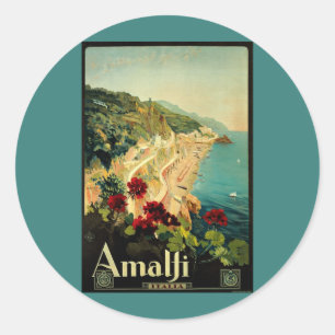 Amalfi Italian Coast, Vintage Travel Poster Italy Classic Round Sticker