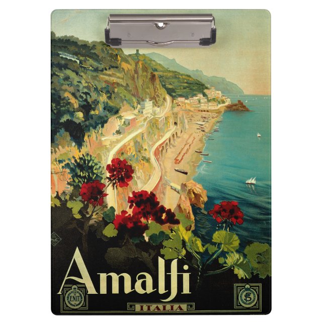 Amalfi Italian Coast, Vintage Travel Poster Italy Clipboard (Front)