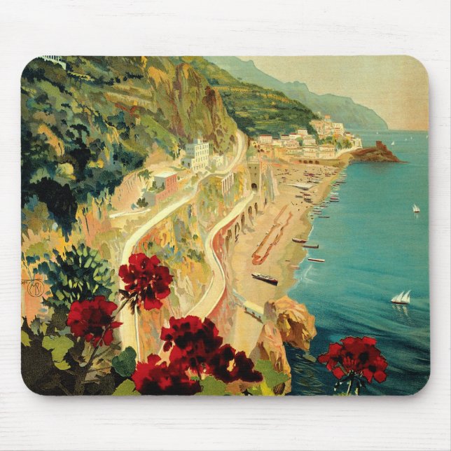 Amalfi Italian Coast, Vintage Travel Poster Italy Mouse Pad (Front)