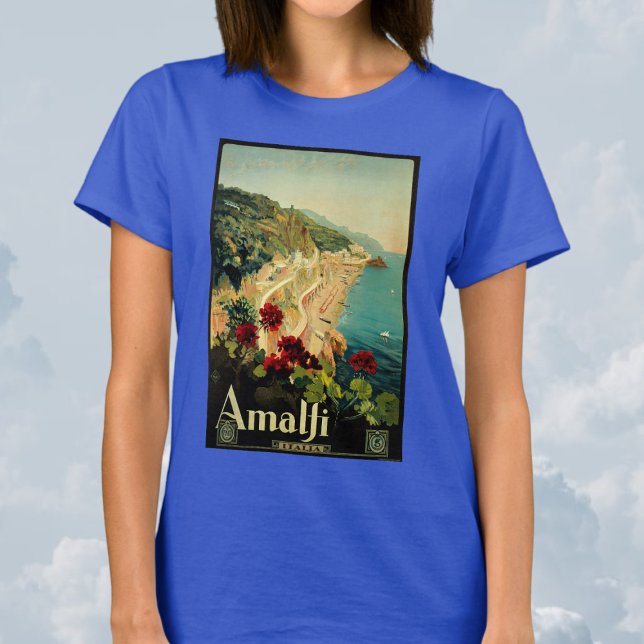 Amalfi Italian Coast, Vintage Travel Poster Italy T-Shirt (Vintage Travel Poster, Amalfi Italian Coast Beach T-Shirt)
