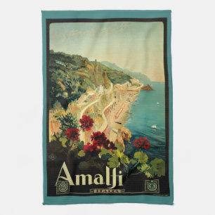 Amalfi Italian Coast, Vintage Travel Poster Italy Tea Towel