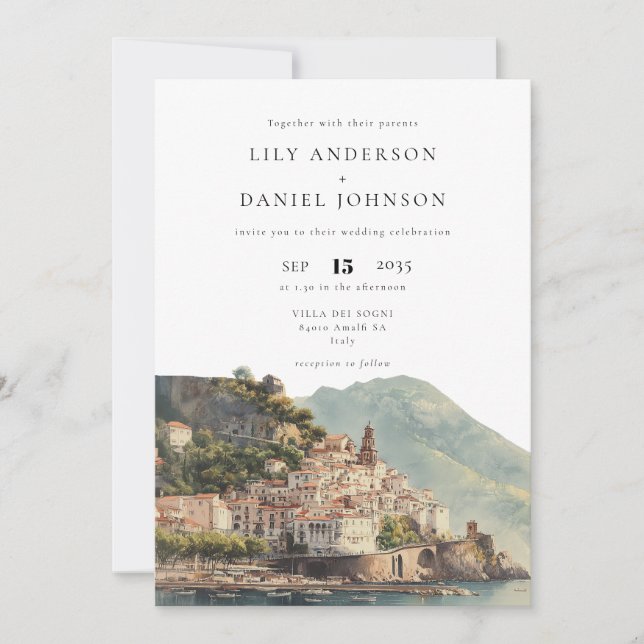 Amalfi Italian Destination All In One Wedding I Invitation (Front)