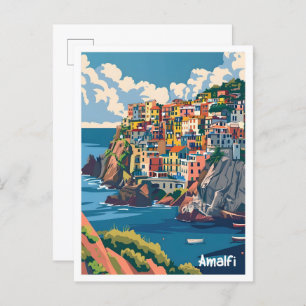 Amalfi Italy Art Elegant Vintage Travel Postcard