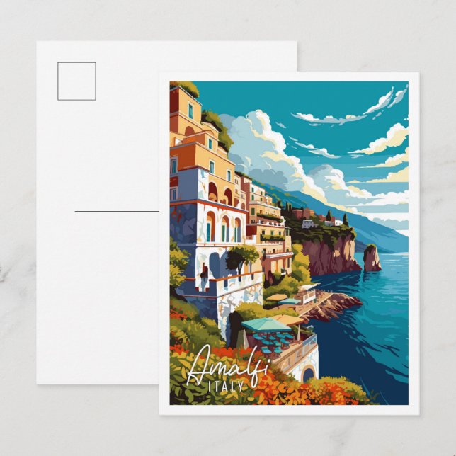 Amalfi Italy Art vintage travel illustration Postcard (Front/Back)