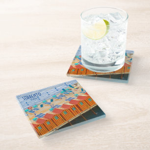 Amalfi Italy Beach Cabanas Vintage Travel Glass Coaster