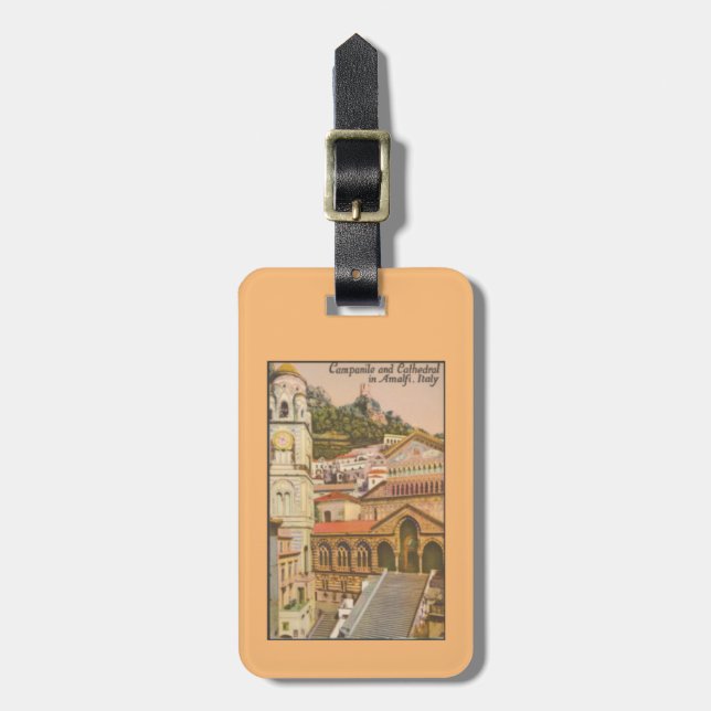Amalfi, Italy Campanile Vintage Travel Postcard Luggage Tag (Front Vertical)