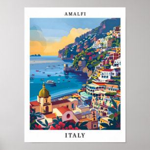 Amalfi Italy Elegant Art Vintage Travel Poster