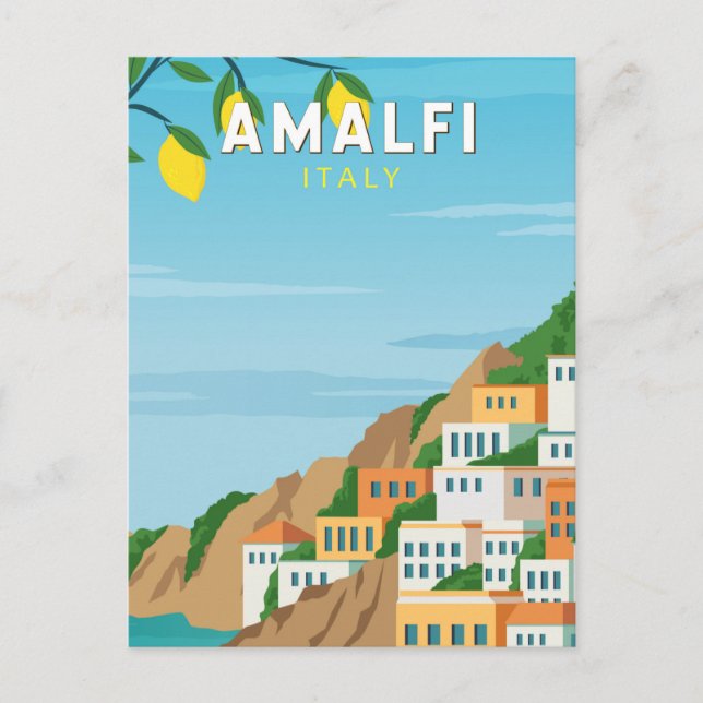 Amalfi Italy Retro Travel Art Vintage Postcard (Front)