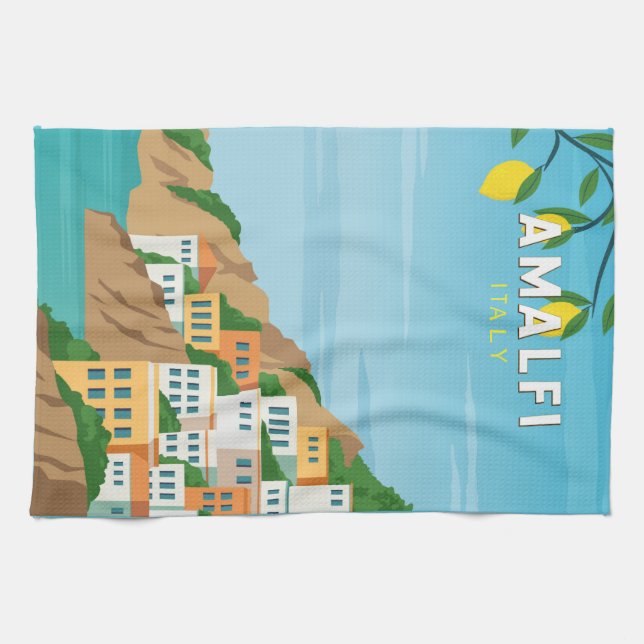 Amalfi Italy Retro Travel Art Vintage Tea Towel (Horizontal)