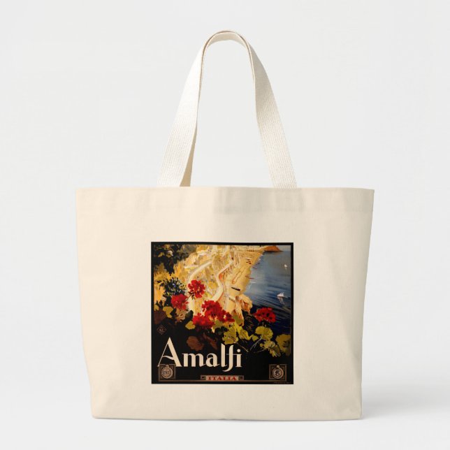 Amalfi Italy Travel Poster Art Graphic Large Tote Bag (Front)