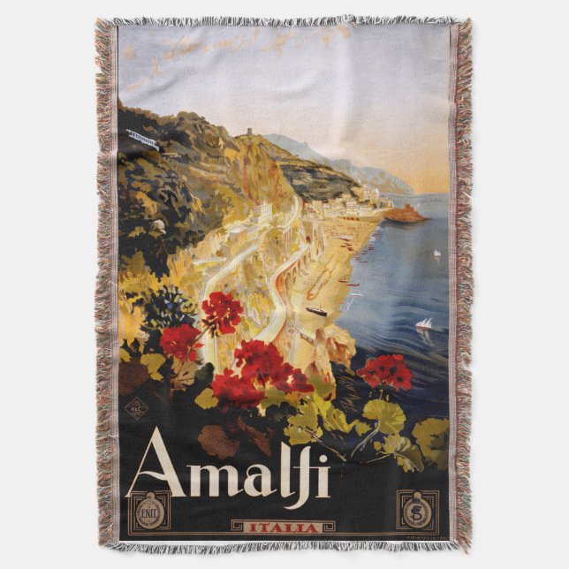 Amalfi Italy Travel Poster Art Graphic Throw Blanket (Front Vertical)