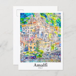 Amalfi Italy Travel Watercolor Hand Drawn Postcard