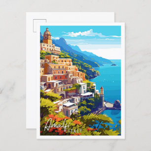 Amalfi Italy vintage travel illustration Postcard