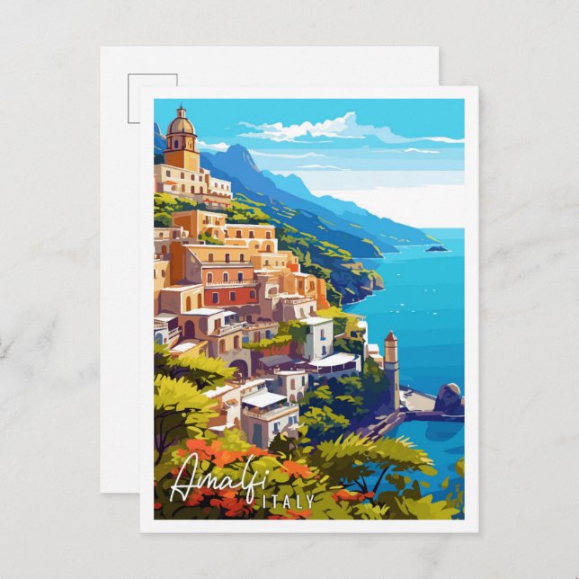 Amalfi Italy vintage travel illustration Postcard (Front/Back)