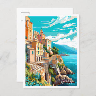 Amalfi Italy vintage travel illustration Postcard
