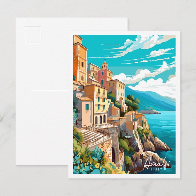 Amalfi Italy vintage travel illustration Postcard (Front/Back)