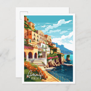 Amalfi Italy vintage travel illustration Postcard