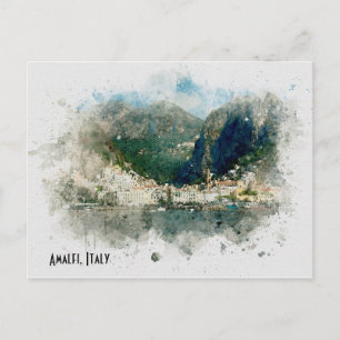 Amalfi Italy watercolour scene travel poster style Postcard