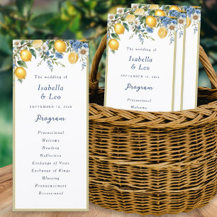 Amalfi Lemon and Blue Floral Watercolor Wedding Programme