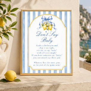 Amalfi Lemon Baby Shower Don't Say Baby Game Sign
