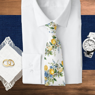 Amalfi Lemon Blue Floral Summer Wedding Groomsman Tie