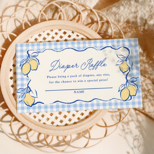 Amalfi Lemon Blue Gingham Diaper Raffle Ticket Enclosure Card (Creator Uploaded)