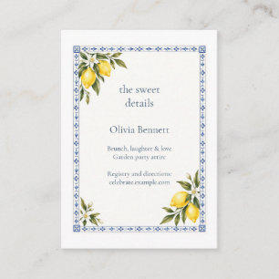 Amalfi Lemon Blue Tile Bridal Shower Details Enclosure Card